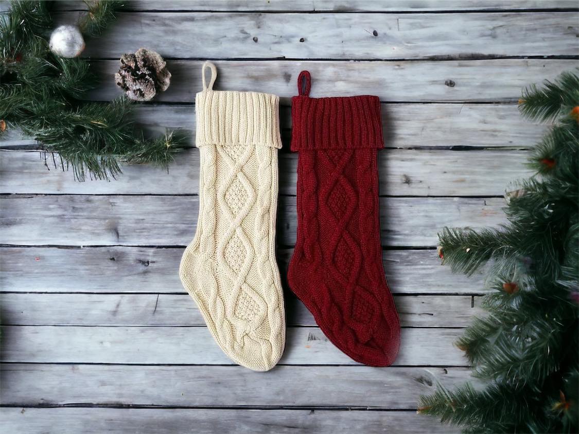 Knit Christmas Stocking W.  Leatherrete Name Patch