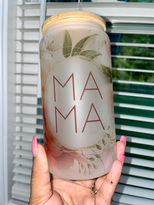MAMA Floral Frosted Glass 16oz