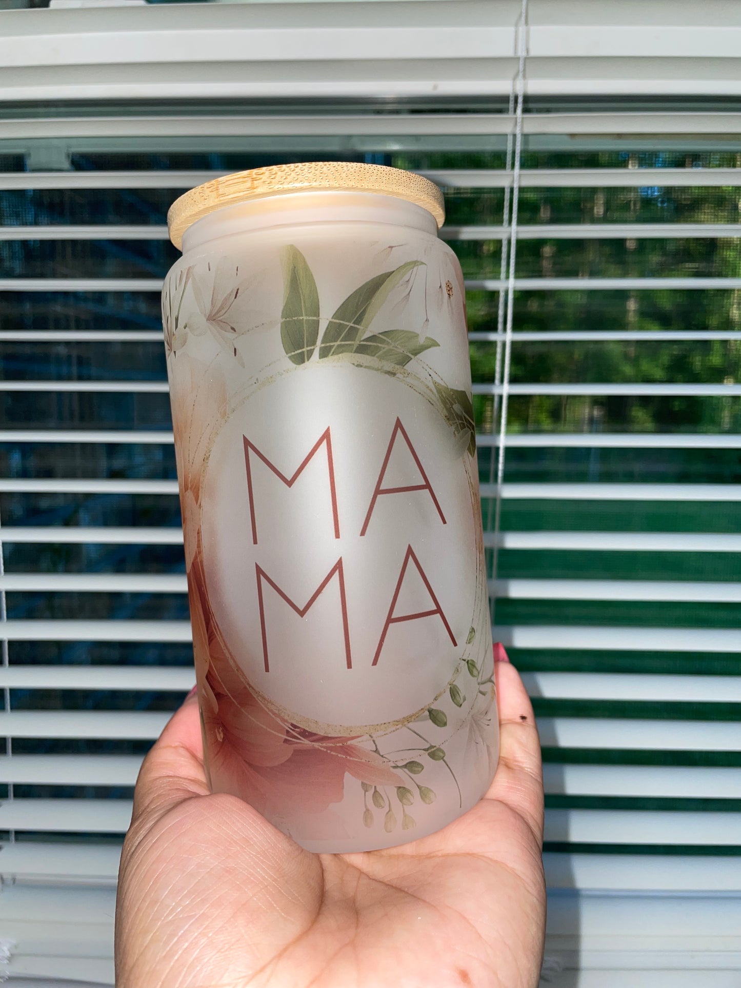 MAMA Floral Frosted Glass 16oz